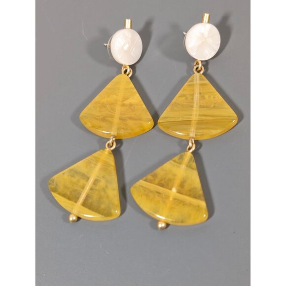Boho Yellow Triangle Acrylic Stacked Dangle Earrings Long Pierced Statement - Picture 6 of 8